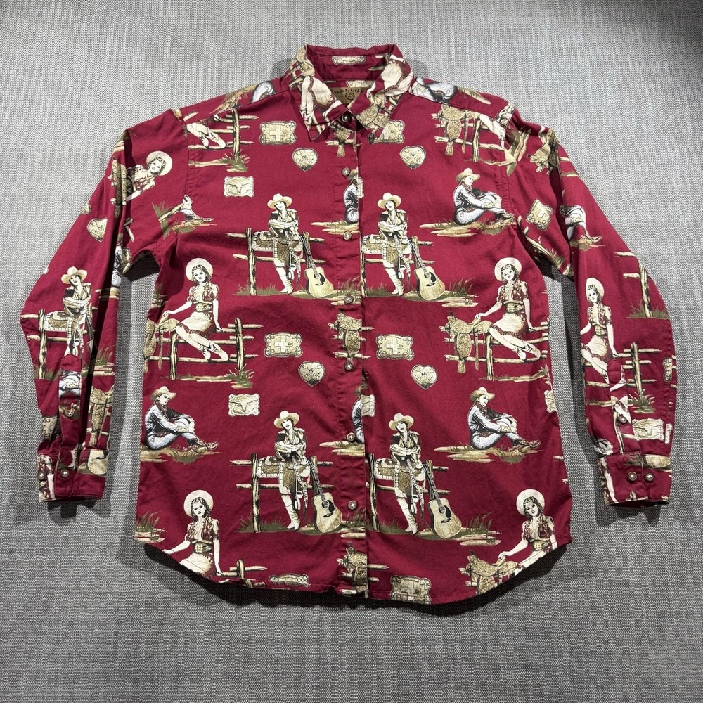Gallop Shirt Mens Small Red Cowgirl Graphic Western Pearl Snap Long Sleeve